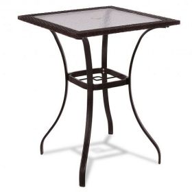 28.5" Square Glass Top Table with Rattan Edging