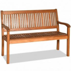 Solid Wood Bench with Curved Backrest and Wide Armrest