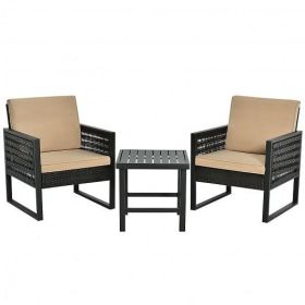 Patio Rattan Bistro Set with Seat and Back Cushions