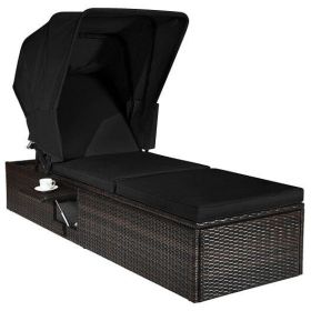 Black Adjustable Chaise Lounge Chair with Folding Canopy