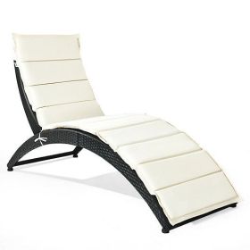 Folding Patio Cushioned Rattan Lounge Chair
