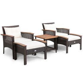 5 Piece Rattan Furniture Set with Acacia Wood Table