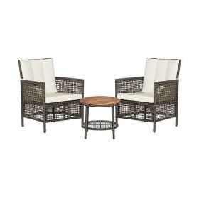 Patio Rattan Furniture Set with Seat and Back Cushions; 3 Pieces
