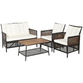 Patio Rattan Furniture Set with 2-Tier Coffee Table