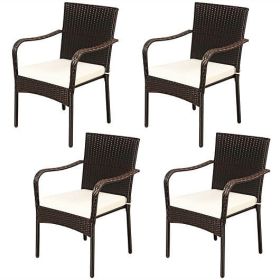 Set of 4 Patio Rattan Stackable Cushioned Chairs