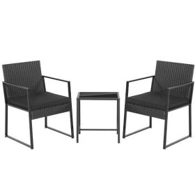 3 Piece Patio Furniture Set with Coffee Table; Black