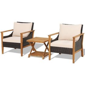 Wicker Furniture Set with Side Table and Cushioned Armchairs