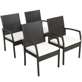 Patio Wicker Armchair Set with Soft Zippered Cushion