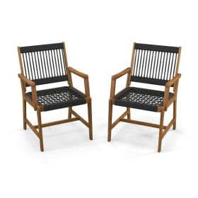 Set of 2 Acacia Wood Patio Chairs with Armrests