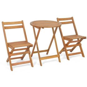3 Pieces Folding Bistro Set with Slatted Tabletop
