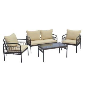Wicker Conversation Bistro Set with Glass Coffee Table