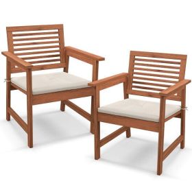 Set of 2 Solid Wood Patio Dining Chairs with Cushions