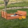 Kids Sturdy Cedar Sandbox with Seated Bench