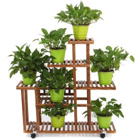 Solid Wood 6-Tier Plant Stand on Wheels
