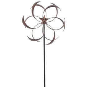 Metal Flower Star Wind Spinner with Stake 76-inch