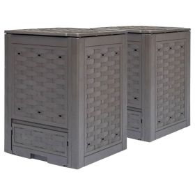Set of 2 Brown Plastic Rattan Compost Bin Set; 158 Gallon