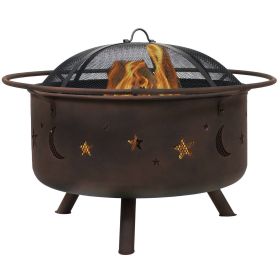 Moon and Stars Steel Fire Pit with Cooking Grate and Poker
