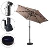Tan 9-Ft Patio Umbrella with Crank Tilt and Solar LED Lights