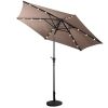 Tan 9-Ft Patio Umbrella with Crank Tilt and Solar LED Lights