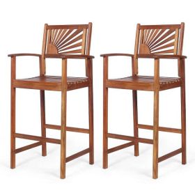 Patio Acacia Wood Bar Chairs with Armrests; 2 Pieces