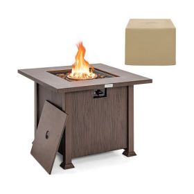 Square Fire Pit Table with Lid and Lava Rocks