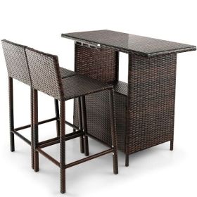 Outdoor Wicker Bar Set; 3 Pieces