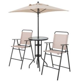 4 Pieces Outdoor Bar Set with Umbrella; Beige