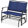 Mesh Patio Loveseat Glider with Armrests; Navy Blue