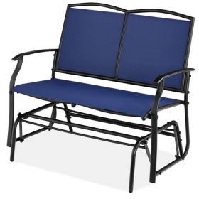 Mesh Patio Loveseat Glider with Armrests; Navy Blue