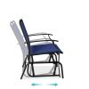Mesh Patio Loveseat Glider with Armrests; Navy Blue