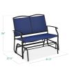 Mesh Patio Loveseat Glider with Armrests; Navy Blue