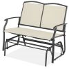 Mesh Patio Loveseat Glider with Armrests; Off White
