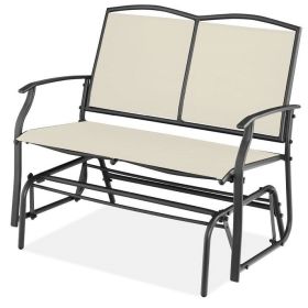 Mesh Patio Loveseat Glider with Armrests; Off White