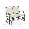 Mesh Patio Loveseat Glider with Armrests; Off White