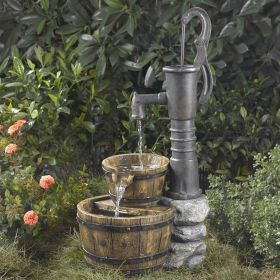 Half Whiskey Barrel Style Water Fountain with Water Pump