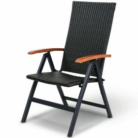 Folding Rattan Patio Chair with Wood Armrest