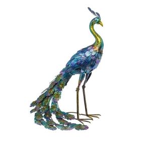 Garden Metal Blue/Green Peacock Statue