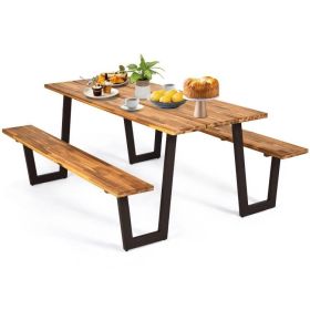 Modern Wooden Picnic Table with 2 Benches