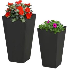 Set of 2 Tall Lightweight Patio Flower Pots; Black