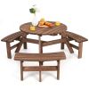 Espresso Wooden Picnic Table with Umbrella Hole