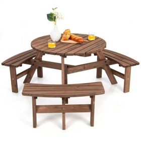 Espresso Wooden Picnic Table with Umbrella Hole