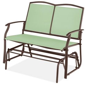 Mesh Patio Loveseat Glider with Armrests; Sage