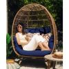 Oversized Patio Rattan Egg Chair; Dark Blue
