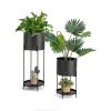 Set of 2 Black Metal Flower Pot Stands with a Bottom Shelf