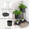 Set of 2 Black Metal Flower Pot Stands with a Bottom Shelf