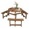 Solid Wood Round Picnic Table Set with 3 Benches