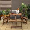Solid Wood Round Picnic Table Set with 3 Benches
