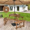 Solid Wood Round Picnic Table Set with 3 Benches