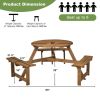 Solid Wood Round Picnic Table Set with 3 Benches