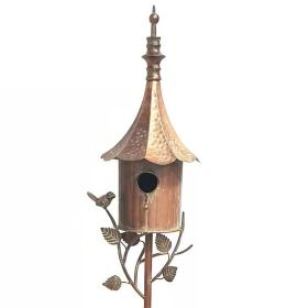 Copper Finish Roof Birdhouse with Garden Stake